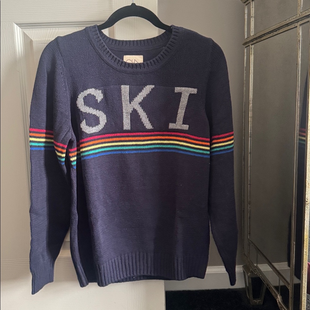 Chasor Navy Sweater with Rainbow Stripes